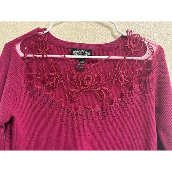 VTG Oliver O. Women’s Sz M Magenta Sweater Embellished Mesh Romantic Fairy Fancy - Picture 4 of 10